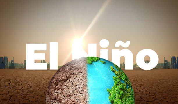 El Ni&ntilde;o concept of weather phenomenon cause drought and Dry cracked soil. El Ni&ntilde;o Concept of change climate. Climate pattern the unusual warming of surface water eastern tropical Pacific Ocean.