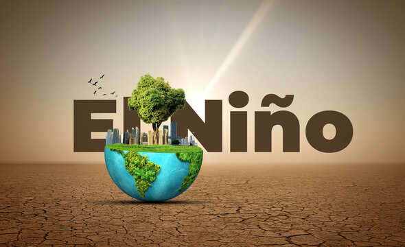 El Ni&ntilde;o concept of weather phenomenon cause drought and Dry cracked soil. El Ni&ntilde;o Concept of change climate. Climate pattern the unusual warming of surface water eastern tropical Pacific Ocean.