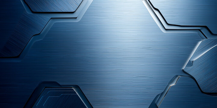 A futuristic alloy panel texture featuring layered dark blue and grey brushed titanium sheet with intricate laser carvings from above