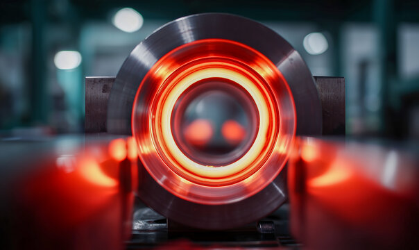 a steel shaft undergoing high frequency induction heat treatment hardening
