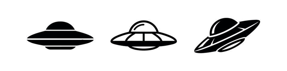 UFO and flying saucer icons. Extraterrestrial spaceship symbols for science fiction themes. © Lili
