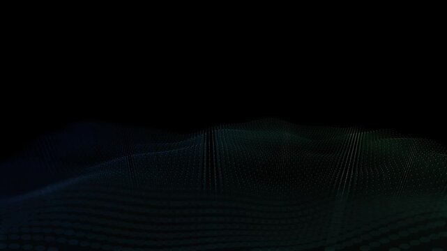 Abstract particle grid waves undulate smoothly in a dark digital space during a seamless 3D animation loop for tech presentation backgrounds
