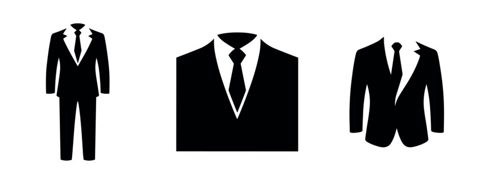 Business suit icons set. Formal wear and men's fashion symbols for corporate and elegant events.