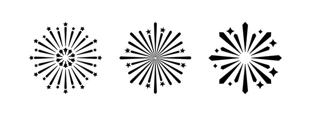 Set of festive firework burst icons, celebrating holidays, parties, and special occasions © Lili