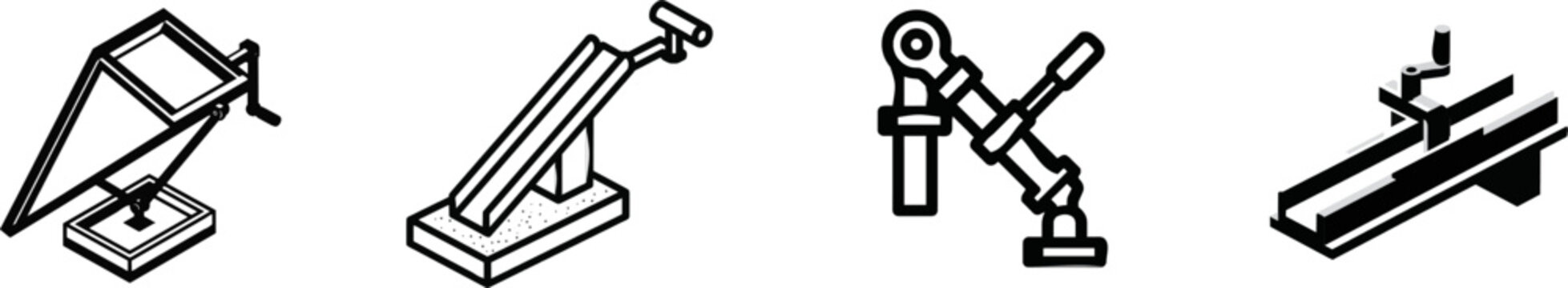 A minimalist flat vector icon of an industrial mineral aggregate processing bulk gravity drop dump chute features clean bold lines, clear contours, simple geometric shapes, and a black and white