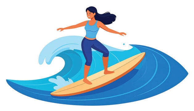 Woman surfing on ocean wave board.
