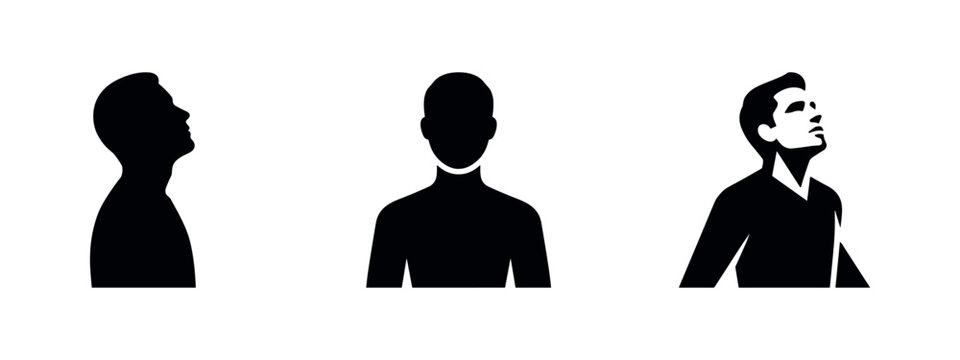 Three silhouette icons of men looking upwards, representing aspiration and thought