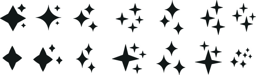 Black sparkle and star icons mega collection isolated on white background for graphic design ui and magic themes vector © MDKhademul