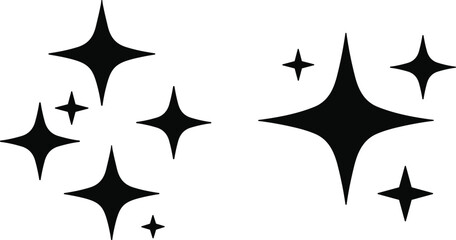 Black sparkling stars silhouette icons isolated on white background vector collection for magic graphic design elements © MDKhademul