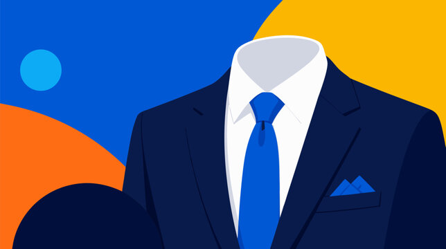 Classic dark business tie on a crisp white collar shirt in a minimalist flat vector illustration style, perfect for professional attire, corporate fashion, and formal dress code concepts.