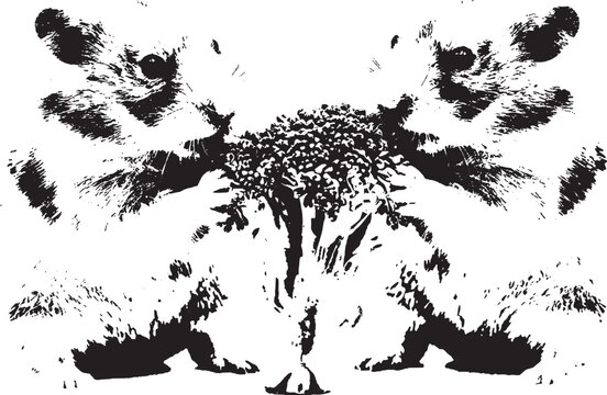 Black ink blot symmetrical rorschach test design on paper isolated on transparent background, Vector