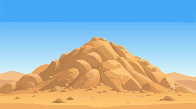 Majestic Desert Mountain Peak Representing Mount Arafat in Saudi Arabia, Serene Flat Vector Illustration of Rocky Summit Under Clear Sky, Important Religious Landmark for Hajj Pilgrimage Landscape.