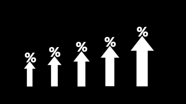 Interest rate and investment growth concept and up arrows. Financial banking increase or mortgage investment, mutual funds, and dividend tax.