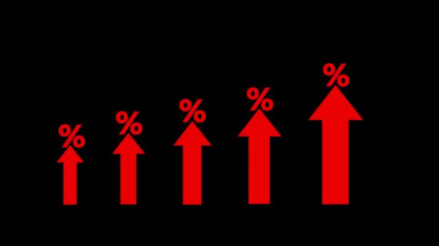 Interest rate and investment growth concept and up arrows. Financial banking increase or mortgage investment, mutual funds, and dividend tax.