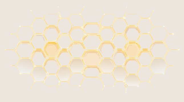 Abstract glowing hexagon honeycomb network vector illustration featuring a futuristic digital tech connection grid on a clean light background for modern science, technology, and data concepts.