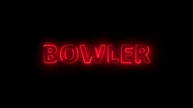 Glowing Neon sign spelling out the word BOWLER on black background.