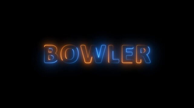 Glowing Neon sign spelling out the word BOWLER on black background.