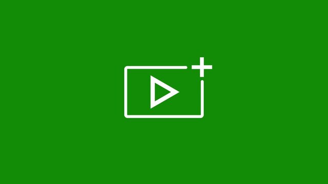 Play button folder upload icon with plus sign on black background .