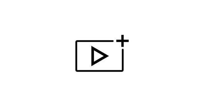 Play button folder upload icon with plus sign on black background .