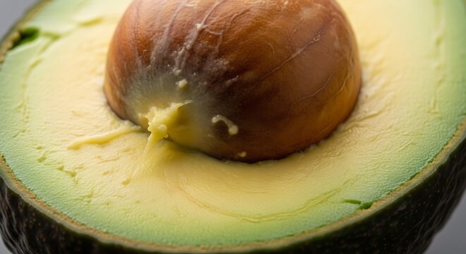 Close up half avocado with pit