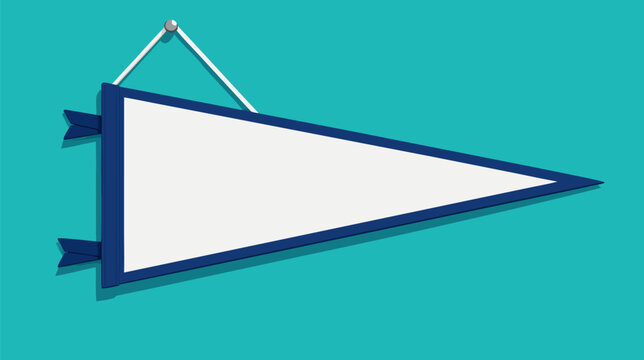Blank sports pennant flag hanging on a wall in a flat vector illustration style, ideal for team logos, mascot displays, fan memorabilia, and customizable collegiate or athletic championship banners.