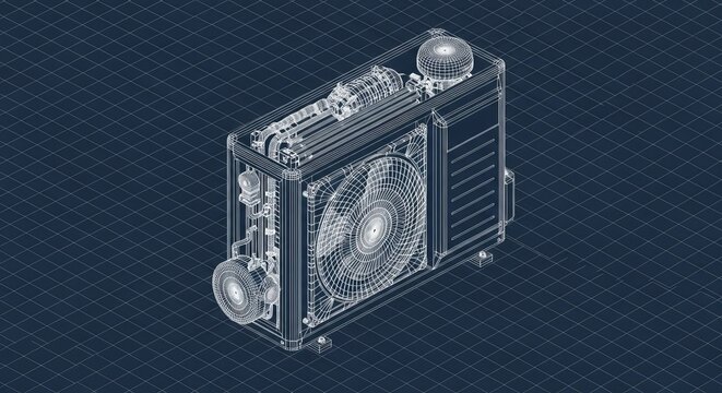 Wireframe illustration of a computer cooling system component