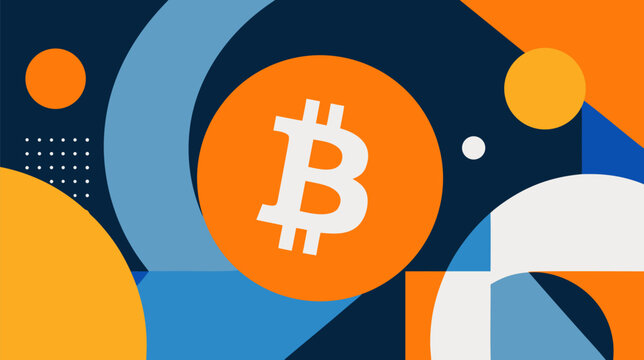 Bitcoin cryptocurrency logo icon in bright orange and white, flat vector illustration of digital currency symbol, decentralized finance and blockchain technology concept for web design.