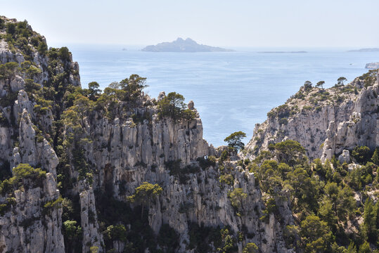 Hiking Amid French Riviera Mountains Along the Trail to Calanque d&rsquo;En-Vau During Summer in France
