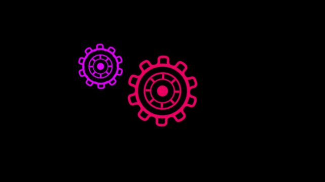 Two gears pink and purple color gear icons shapes rotating work concept animation .
