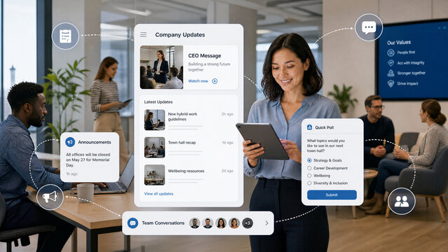 Conceptual business illustration of interlinked gears and puzzle pieces with light bulbs and human icons, symbolizing creative problem solving, industrial synergy, and human resource management.