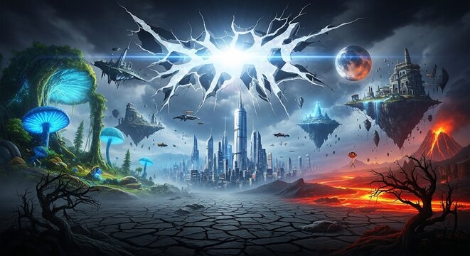 Fantasy cityscape surreal digital art
