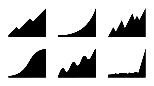 Black Silhouette Growth Charts, Data Analysis Icons, Financial Trends, Business Analytics Vector Set