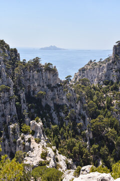 Hiking Amid French Riviera Mountains Along the Trail to Calanque d&rsquo;En-Vau During Summer in France