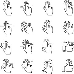 Fototapeta premium Outline hand gestures and touch screen interactions for digital