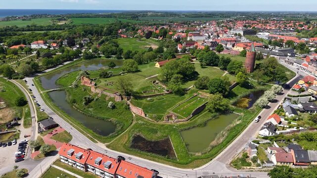 Aerial view of Vordingborg Castle ruins landmark, Denmark