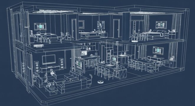 Blueprint of a modern house with detailed interior design