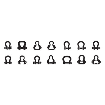 Compact Shackle Glyph Icons Set - Compact shackle glyph icons for rigging and lifting applications.
