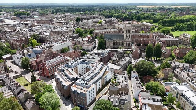 Panoramic view of the city center landmarks, Cambridge city, UK