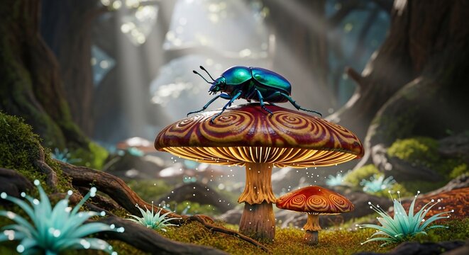 Fantasy beetle mushroom scene