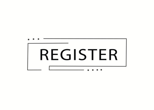 Register banner text on Linear badge illustration colorful. Editable template all elements eps.