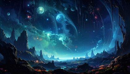 Fantasy landscape night sky