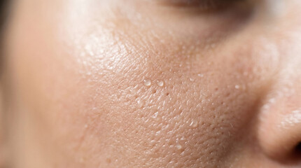 Fototapeta premium Moist skin texture close-up on face