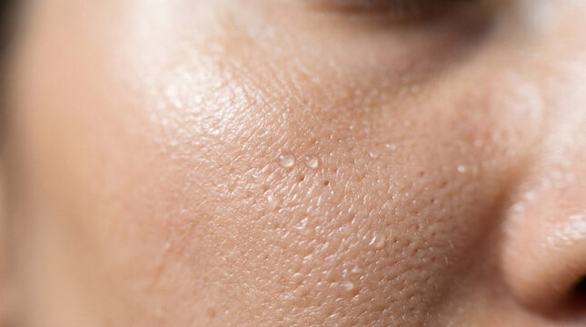 Moist skin texture close-up on face