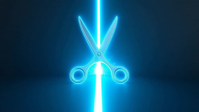 Iconic Cut: Scissor Cutting Through Dashed Line, Abstract Split Screen Animation
