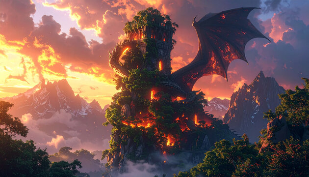Fantasy dragon mountain landscape