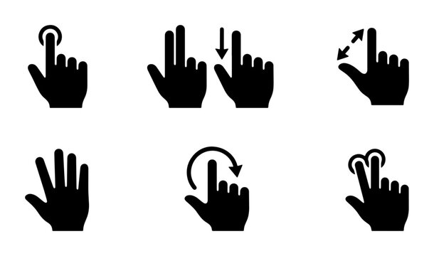 Touch Gestures Icons Set, Digital Interaction Symbols, User Interface Elements, Mobile App Controls