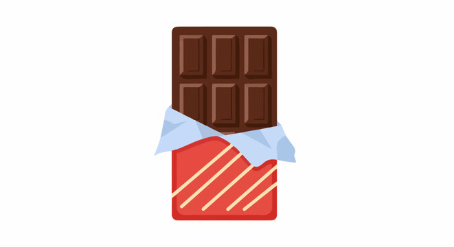 A chocolate bar partially unwrapped
