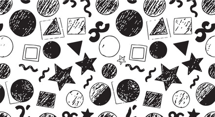 Obraz premium geometric poster set with a4 format preview. Retro black and white geometric Bauhaus pattern background. Square, circle, semicircle, triangle and square line pattern