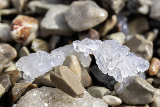 Close up of Dead Sea salt in Israel.
