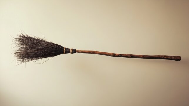 A Simple Halloween Witch's Broomstick on Neutral Background